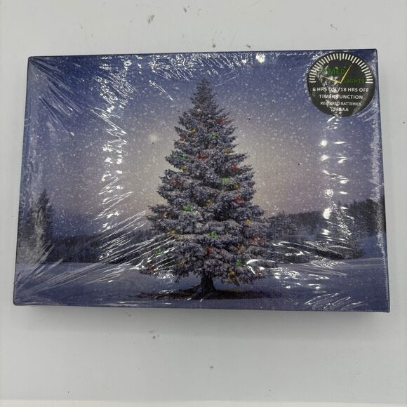 Oak Street Picture Art Canvas Light up 8.25"x 5.875" Christmas Tree Night B4 - Picture 1 of 10